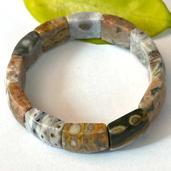 Natural Ocean Jasper Bracelet 8th Vein Ocean Jasper Stretchy Bracelet Gemstone - Picture 1 of 8